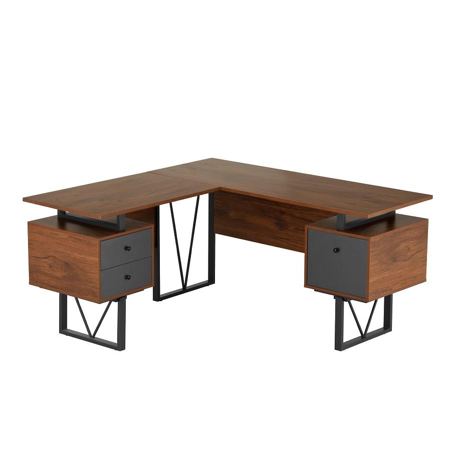 Techni Mobili Reversible L-Shape Computer Desk & File Cabinet, Walnut