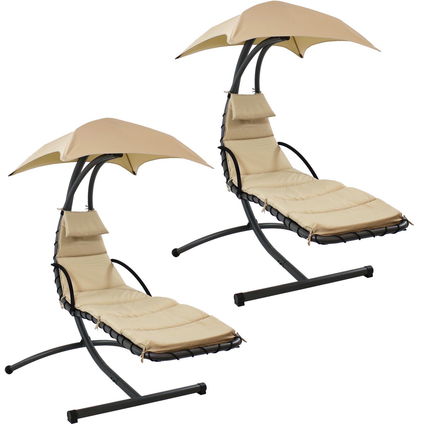 Floating Lounge Chair with Canopy/Arc Stand - Beige - Set of 2