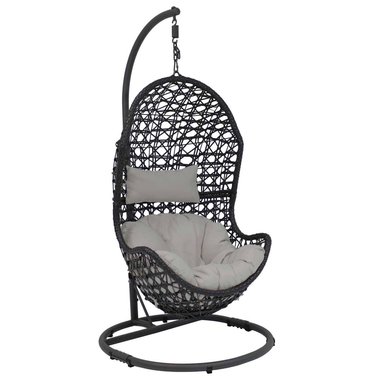 Sunnydaze Cordelia Hanging Egg Chair with Stand - Resin Wicker - Gray Cushions
