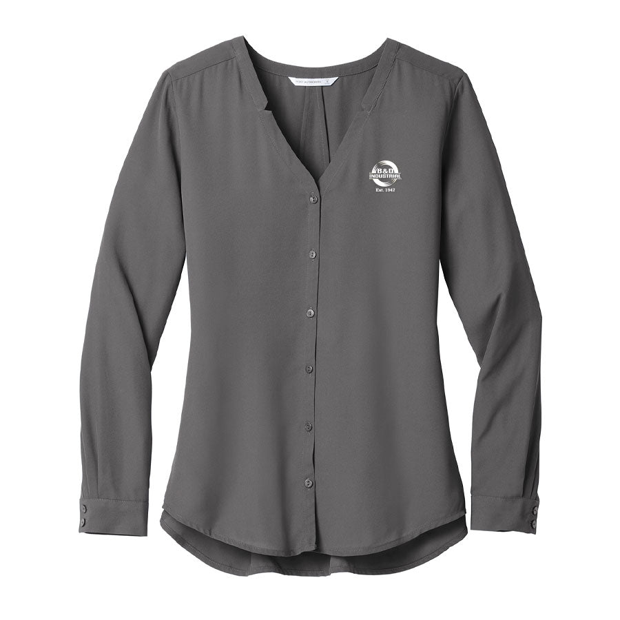 B&D Ladies Long Sleeve Button-Front Blouse
