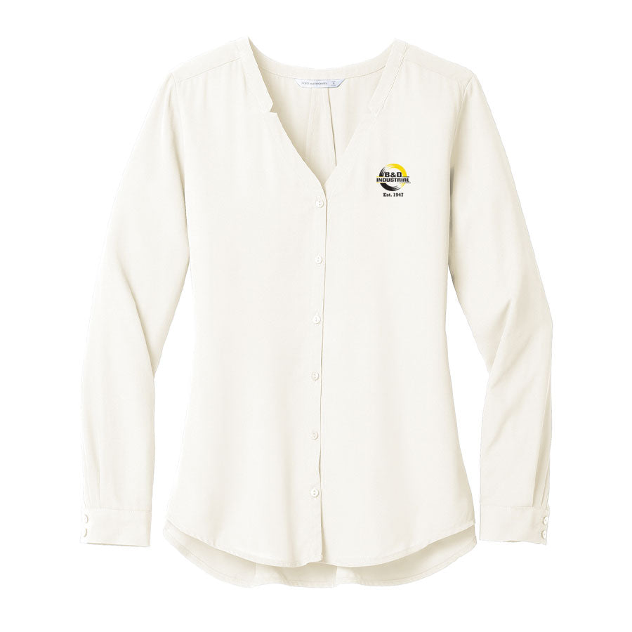 B&D Ladies Long Sleeve Button-Front Blouse