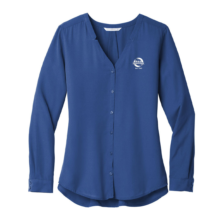 B&D Ladies Long Sleeve Button-Front Blouse