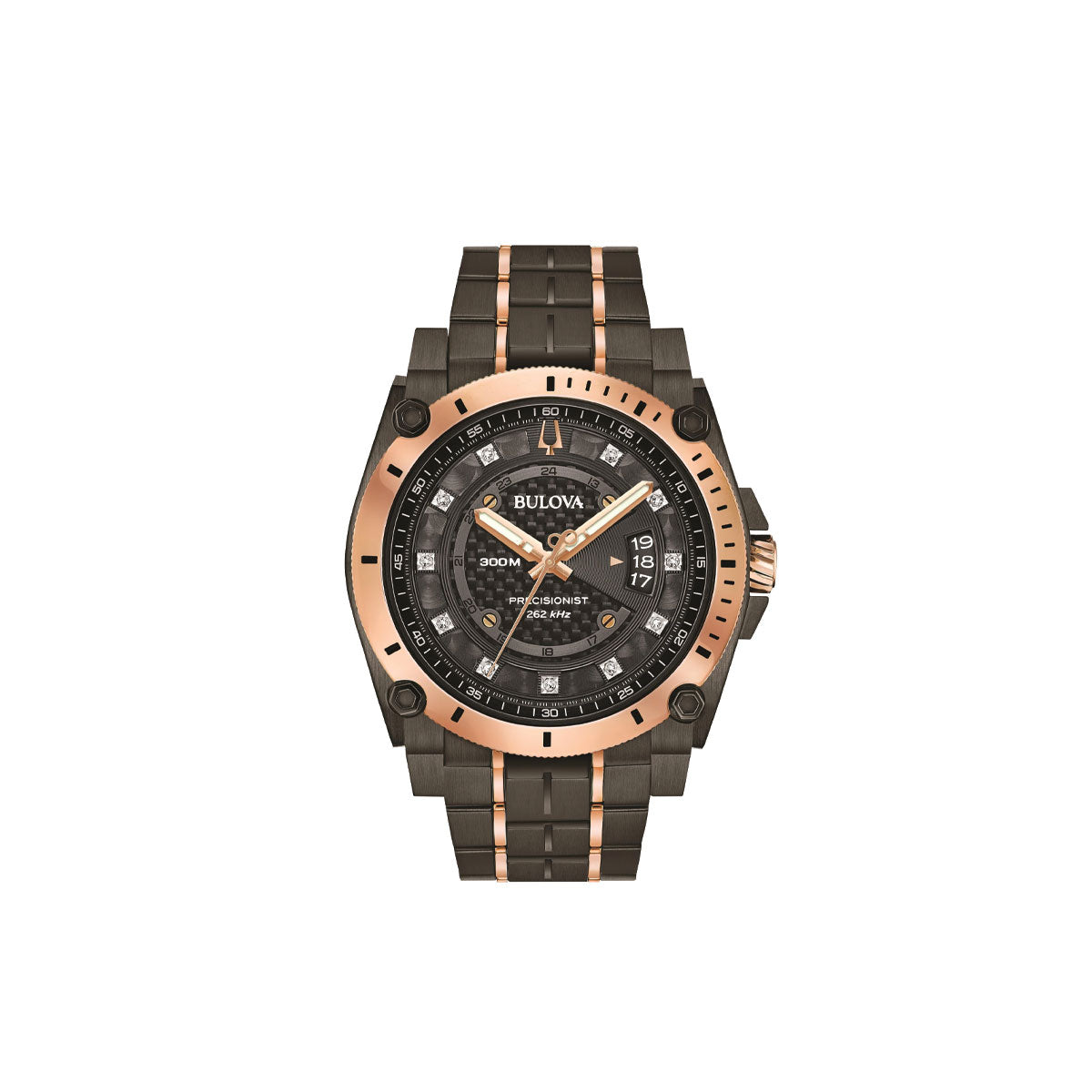 Mens Precisionist Gry & Rse Gld Diamond Watch Blk/Gry Dial
