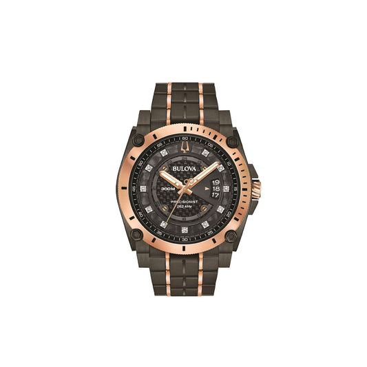 Mens Precisionist Gry & Rse Gld Diamond Watch Blk/Gry Dial