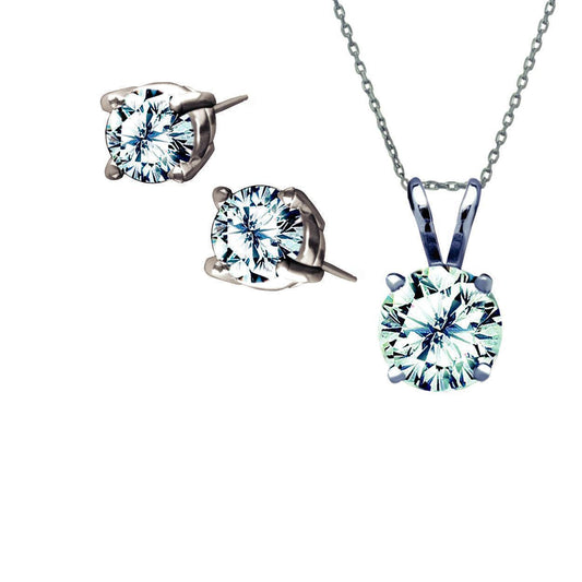Combination Royal Stud Earrings (.25 ctw) and Dream Necklace (.10 ct) in 14k Wg with Round Br Dias